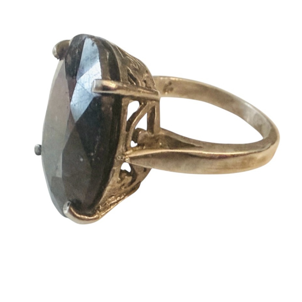 1990’s Vintage Large Sapphire Stone Sterling Silver Ring, Estate Find, Size 10 - Picture 3 of 5